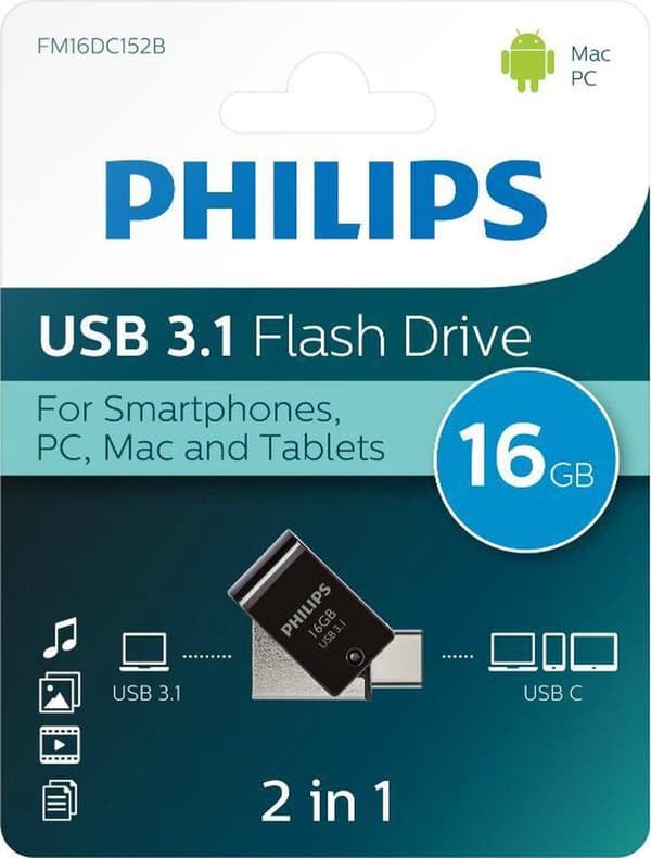Philips 2 i 1 USB stick 3.1/USB C - 16GB - FM16DC152B