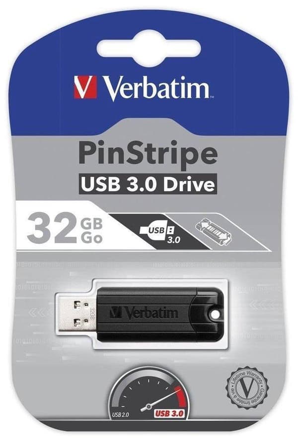 Verbatim Store 'n' Go PinStripe -V3.0 USB-minne - 32 GB Svart