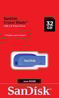 Miniatyrbillede 3 af 5: Sandisk Cruzer Blade - USB Flash Drive - 32GB - USB 2.0 - Electric Blue (SDCZ50C-032G-B35BE)