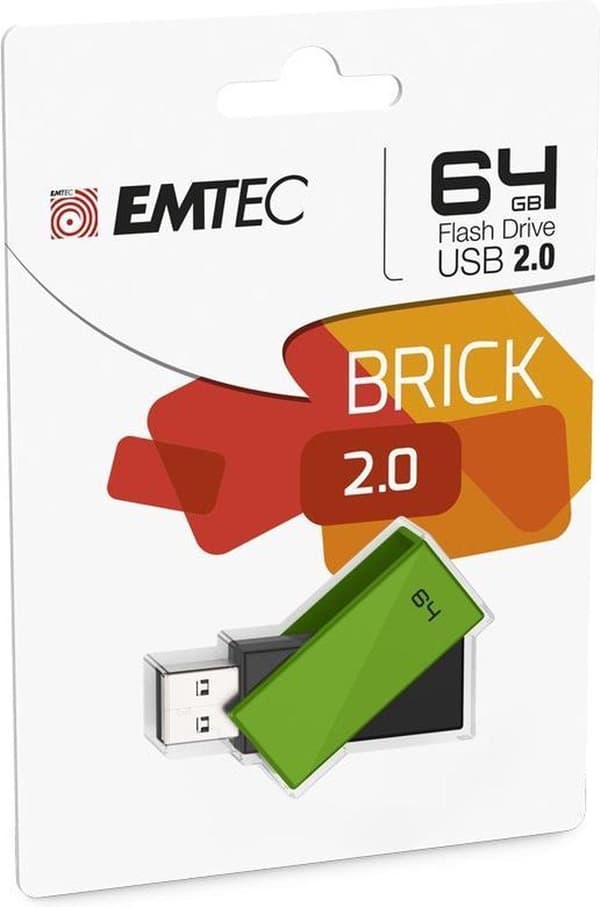 Emtec C350 Brick 2.0 USB-minne 64 GB USB Typ-A Svart, Grön