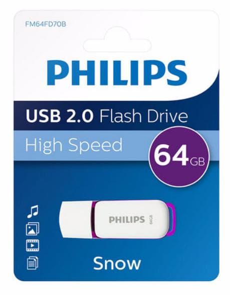 Philips SNOW USB stick 64 GB USB 2.0 Lilla FM64FD70B/00 Lilla, Hvid