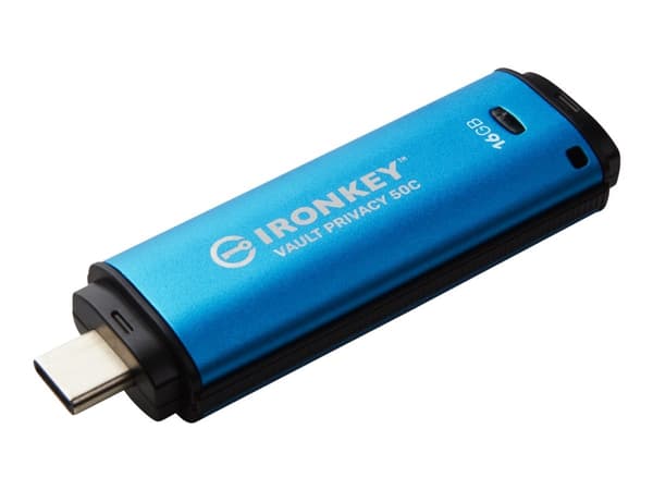 Kingston Technology IronKey VP50, 16 GB, USB Type-C, 3.2 Gen 1 (3.1 Gen 1), 250 MB/s, Suojus, Musta, Sininen