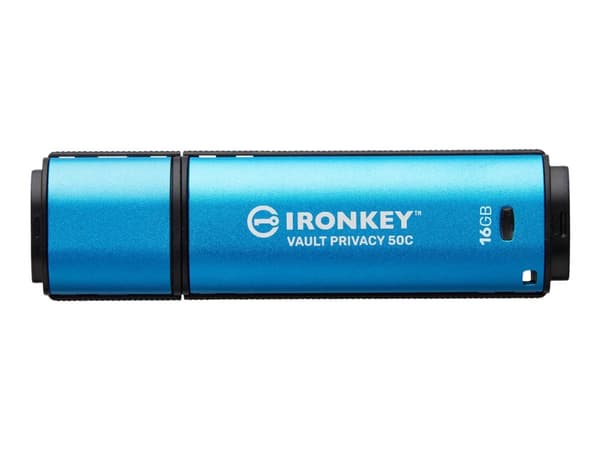 Kingston Technology IronKey VP50, 16 GB, USB Type-C, 3.2 Gen 1 (3.1 Gen 1), 250 MB/s, Suojus, Musta, Sininen musta, Sininen