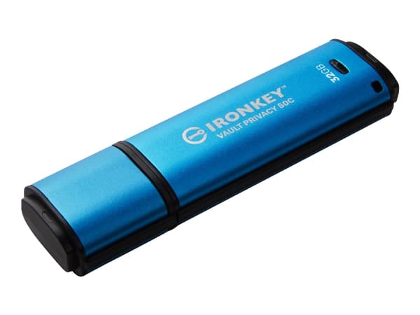 Kingston Technology IronKey VP50, 32 GB, USB Type-C, 3.2 Gen 1 (3.1 Gen 1), 250 MB/s, Suojus, Musta, Sininen