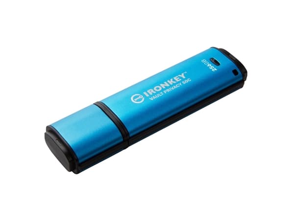 Kingston Technology IronKey VP50, 256 GB, USB Type-C, 3.2 Gen 1 (3.1 Gen 1), 230 MB/s, Suojus, Musta, Sininen