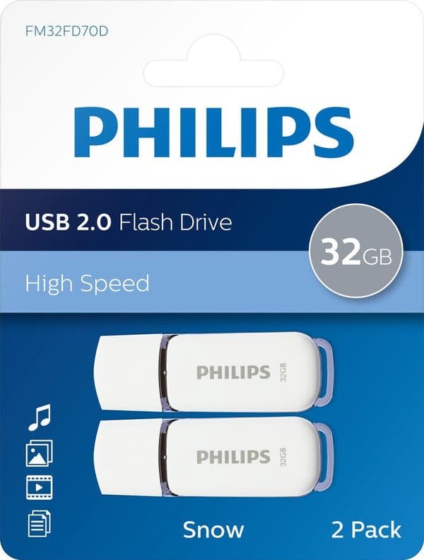 Philips FM32FD70D - USB 2.0 32GB - Sne - Grå - 2 stk.