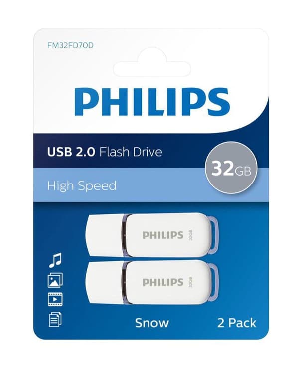 Philips FM32FD70D - USB 2.0 32GB - Sne - Grå - 2 stk.