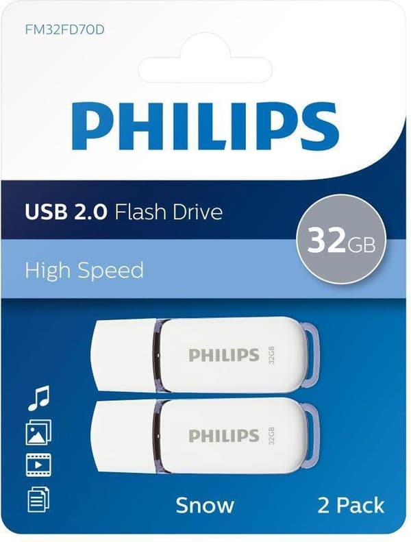 Philips FM32FD70D - USB 2.0 32GB - Sne - Grå - 2 stk.
