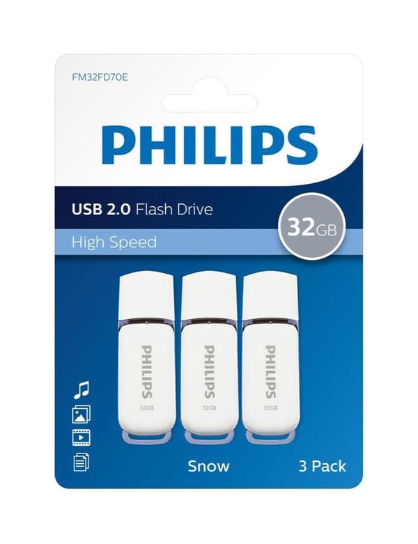 Philips FM32FD70E - USB 2.0 32GB - Lumi - Harmaa - 3 kpl