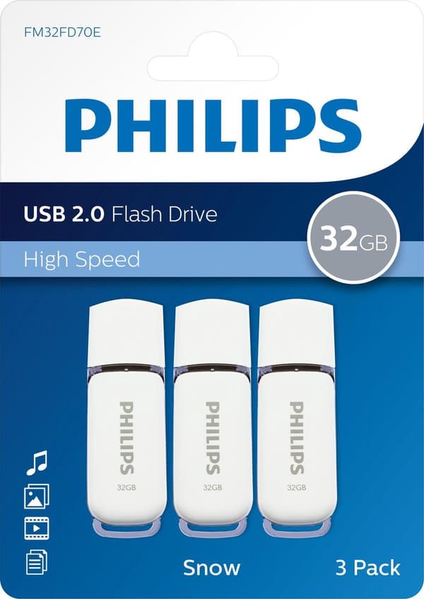 Philips FM32FD70E - USB 2.0 32GB - Sne - Grå - 3 stk.
