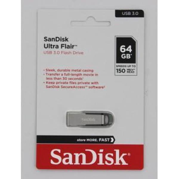 SanDisk ULTRA FLAIR USB-minne 64 GB USB Type-A 3.0 Svart, Silver