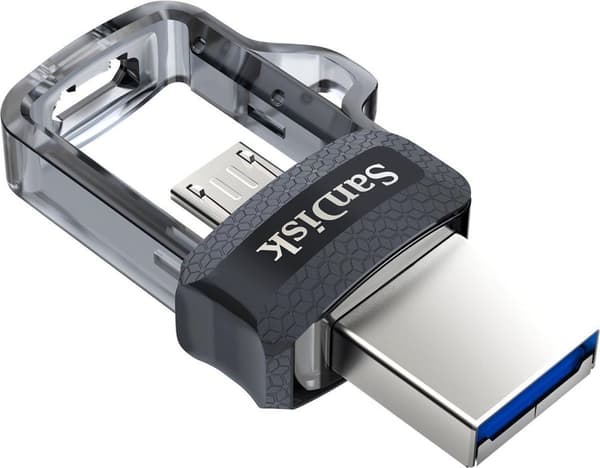 SanDisk Ultra Dual m3.0 USB-minne 128 GB USB Typ-A / Micro-USB 3.2 Gen 1 (3.1 Gen 1) Svart, Silver, Transparent