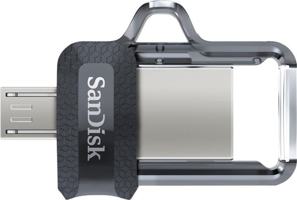 SanDisk Ultra Dual m3.0 USB-minne 128 GB USB Typ-A / Micro-USB 3.2 Gen 1 (3.1 Gen 1) Svart, Silver, Transparent Svart, Silver, Transparent