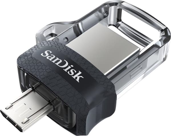 SanDisk Ultra Dual m3.0 USB-minne 256 GB USB Type-A / Micro-USB 3.2 Gen 1 (3.1 Gen 1) Svart, Silver, Transparent