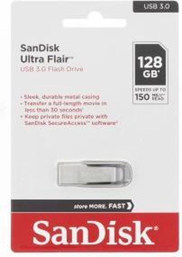 SanDisk ULTRA FLAIR USB-minne 128 GB USB Type-A 3.2 Gen 1 (3.1 Gen 1) Svart, Silver