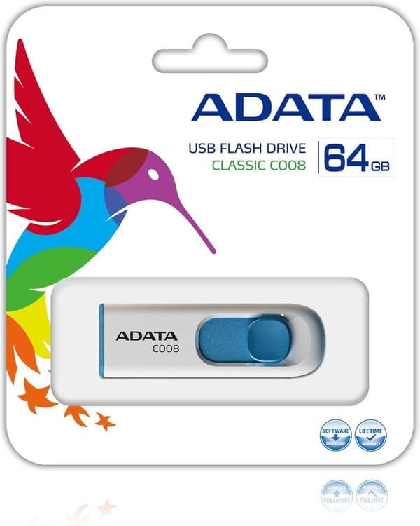 ADATA 64GB C008 USB-flashdrev USB Type-A 2.0 Blå, Hvid