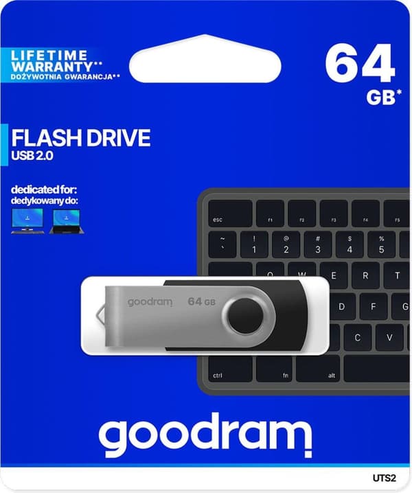 Goodram UTS2 USB-minne 64 GB USB Typ-A 2.0 Svart, Silver