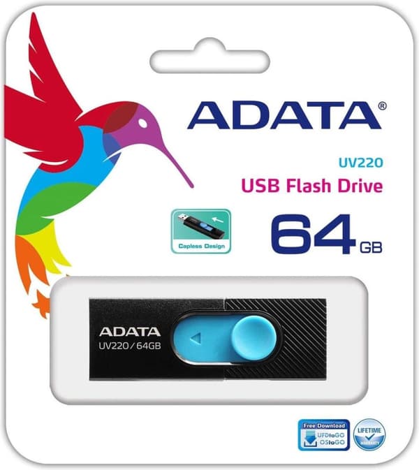 ADATA UV220 USB-minne 64 GB USB Typ-A 2.0 Svart, Blå