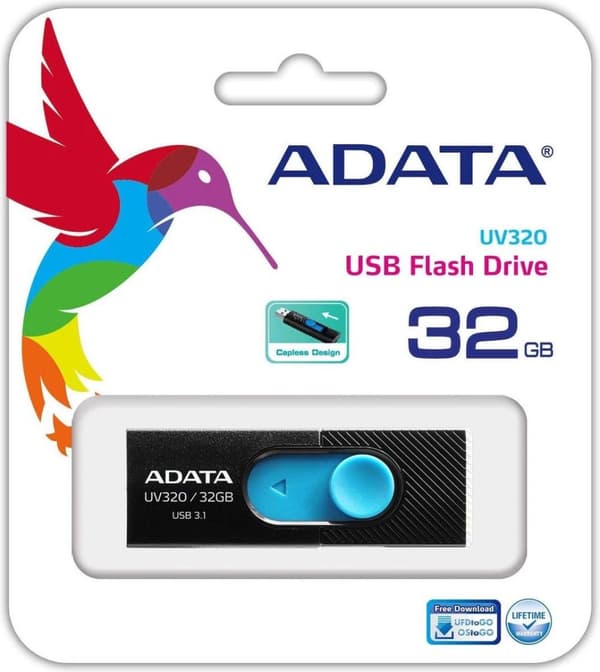 ADATA UV320 USB-muistitikku 32 Gt USB Type-A 3.2 Gen 1 (3.1 Gen 1) Musta, Sininen