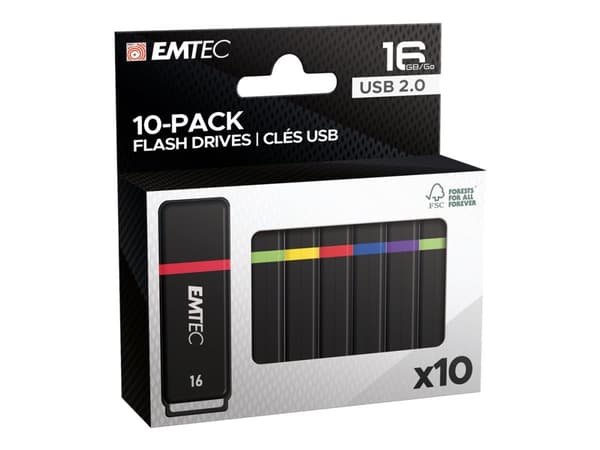 EMTEC K100 - USB-flashstasjon - 16 GB - USB 2.0 (en pakke 10) Sort, Flerfarget