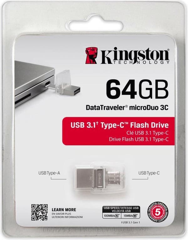 Kingston Technology DataTraveler 64GB microDuo 3C 200MB/s dobbelt USB-A + USB-C