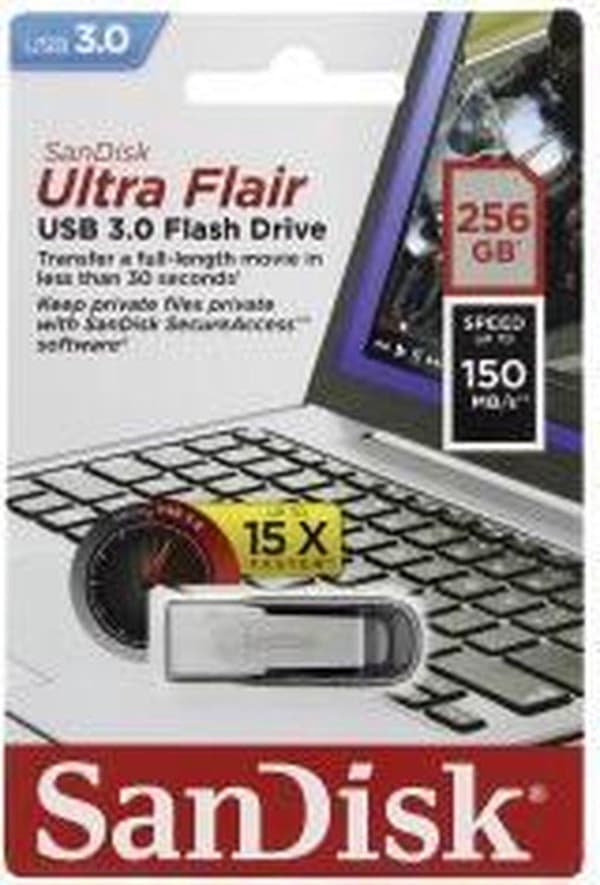 Sandisk Ultra Flair USB-minne 256 GB USB Type-A 3.2 Gen 1 (3.1 Gen 1) Svart, Silver