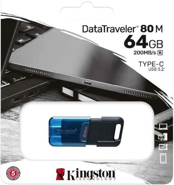 Kingston Technology DataTraveler 80 USB-minne 64GB USB Type-C 3.2 Gen 1 (3.1 Gen 1) Svart - Blå (DT80M/64GB)
