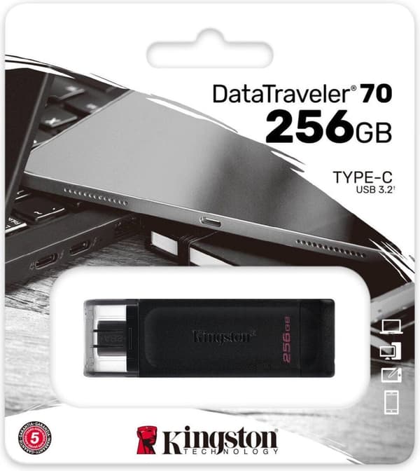 Kingston Technology 70 USB-minne 256 GB USB Type-C 3.2 Gen 1 (3.1 Gen 1) Svart (DT70/256GB)