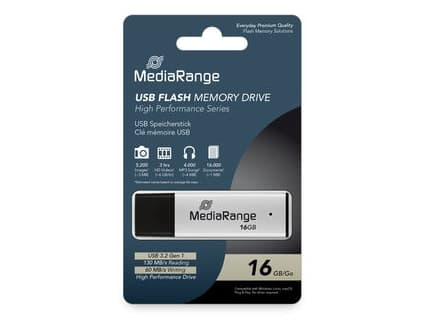 MediaRange MR1899, 16 GB, USB Type-A, 3.2 Gen 1 (3.1 Gen 1), 130 MB/s, Keps, Svart, Silver
