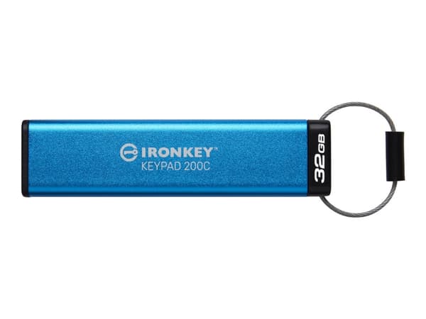 Kingston IronKey Keypad 200C - USB-flashstasjon - kryptert - 32 GB - USB-C 3.2 Gen 1 Blå