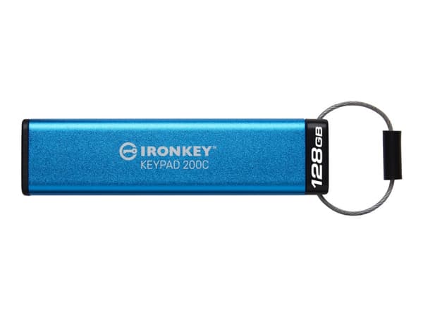 Kingston IronKey Keypad 200C - USB-flashstasjon - kryptert - 128 GB - USB-C 3.2 Gen 1 Blå
