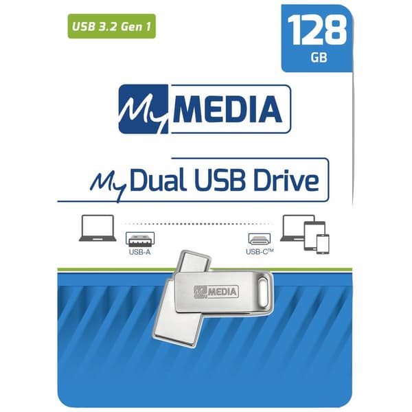 MyMEDIA My Dual USB 3.2 Gen 1 /USB C Drive 128GB USB-minne 128 GB Silver 69271 USB 3.2 Gen 1, USB-C®