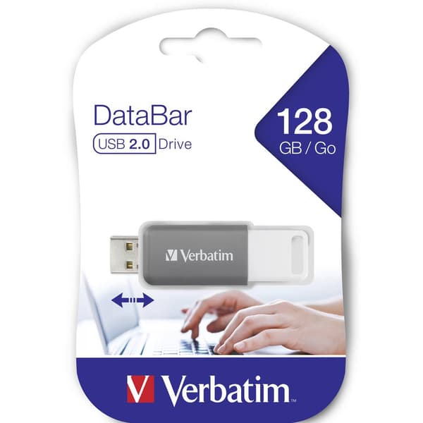 Verbatim V DataBar USB 2.0 Drive USB-minne 128 GB Grå 49456 USB 2.0