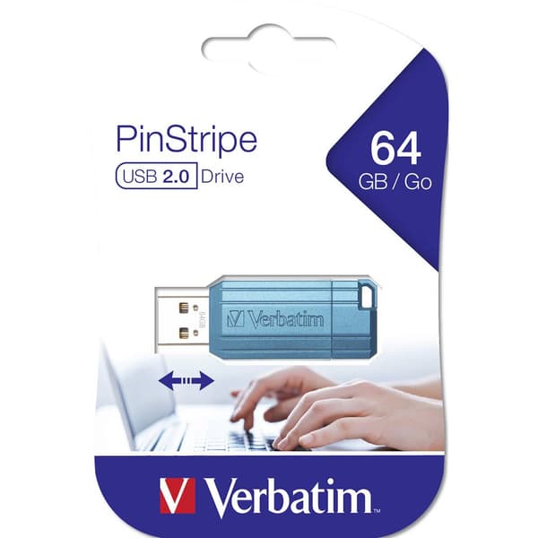 Verbatim USB DRIVE 2.0 PINSTRIPE USB-minne 64 GB Blå 49961 USB 2.0