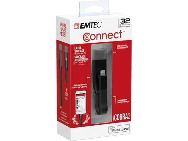 Emtec iCOBRA2, 32 GB, USB Type-A / Lightning, 3.2 Gen 1 (3.1 Gen 1), Keps, Svart