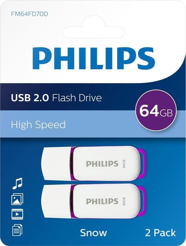 Philips USB Stick Snow Edition 64 GB - USB2.0, Magic Purple, 2-pack