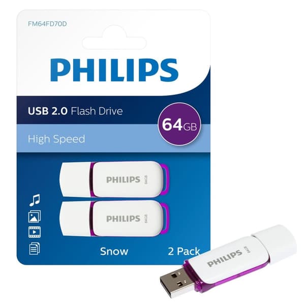 Philips USB Stick Snow Edition 64 GB - USB2.0, Magic Purple, 2-pack