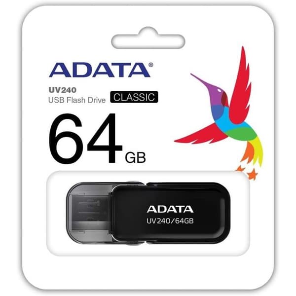 ADATA UV240 USB-minne - 64 GB - USB 2.0 - Cap - Svart