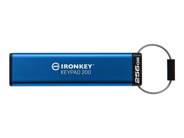 Kingston IronKey Keypad 200 - USB-flashstasjon - kryptert - 256 GB - USB 3.2 Gen 1 Blå