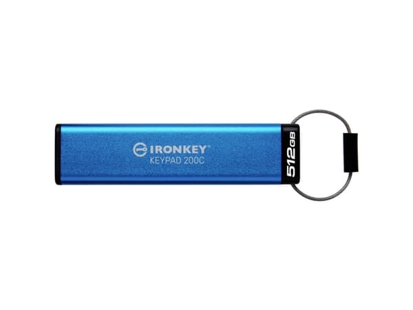 Kingston Technology IronKey 512GB USB-C Keypad 200C, FIPS 140-3 Lvl 3 (Pending) AES-256, 512 GB, USB Type-C, 3.2 Gen 1 (3.1 Gen 1), 280 MB/s, Sleeve,