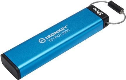Kingston IronKey Keypad 200C - USB-muistitikku - salattu - 8 Gt - USB-C 3.2 Gen 1 (IKKP200C/8GB) Sininen