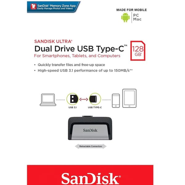 Sandisk Pendrive Dual Usb C 128gb Silver