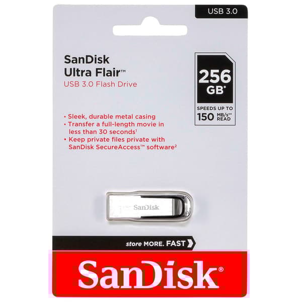 Sandisk Pendrive Cruzer Ultra Flair 256gb Usb 3.0 Hopeinen