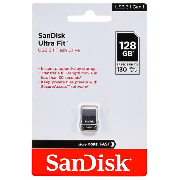 Sandisk Pendrive Cruzer Ultra Fit 128gb Usb 3.1 Sort Sort