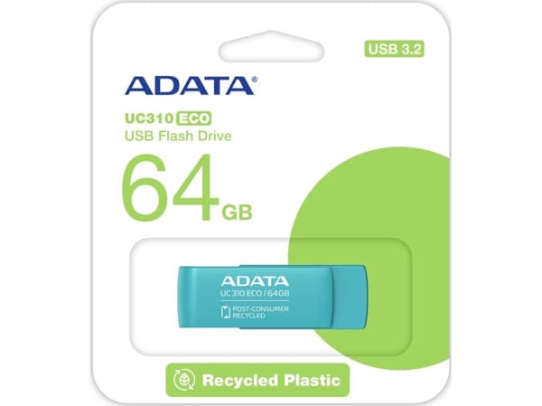 ADATA UC310 ECO, 64 GB, USB A-tyyppi, 3.2 Gen 1 (3.1 Gen 1), Taittuva, 9 g, Vihreä