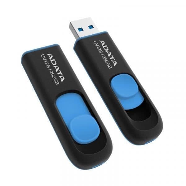 Minneskort - ADATA - AUV128 - 256 GB - USB 3.0 - Svart/Azul