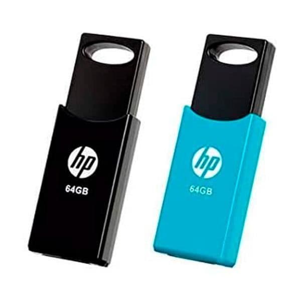 USB-nyckel - HP - HPFD212W64-BX TWINPACK - 64 GB - USB 2.0 - 15 MB/s Läs - 5 MB/s Skriv Svart, Blå