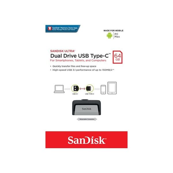 Ultra Dual USB Key - SANDISK - 64Gb - 3.1 - Grå