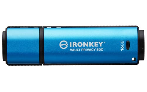 Kingston IronKey Vault Privacy 50C - USB flash drive - 16 GB - TAA Compliant musta, Sininen