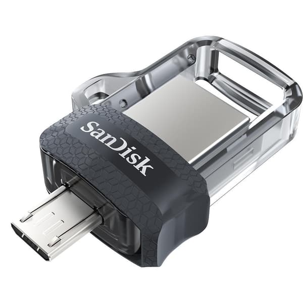 SanDisk Ultra Dual m3.0 USB flash drive 256 GB USB Type-A / Micro-USB 3.2 Gen 1 (3.1 Gen 1) Black, Silver, Transparent Sort, Sølv, Gjennomsiktig